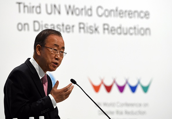 El secretario general de la ONU, Ban Ki-moon, en el discurso inaugural de la III Conferencia Mundial de Naciones Unidas sobre la Reducción del Riesgo de Desastres. (TOSHIFUMI KITAMURA/AFP/Getty Images)