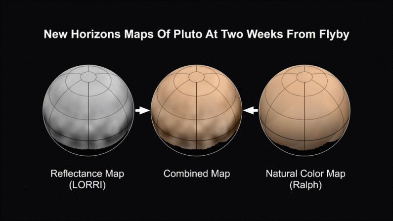 Imagen de Pluto en colores reales a la derecha. ( NASA / JHUAPL / SwRI)