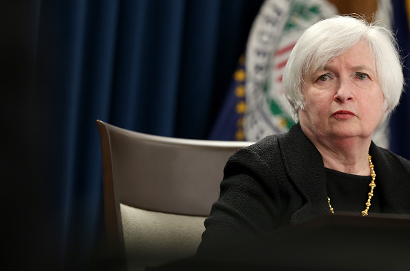 Janet Yellen, presidente de la Junta de la Reserva Federal en conferencia de prensa el 17 de septiembre de 2015, en Washington DC. (Win McNamee/Getty Images)