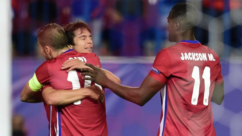 Festejo del Atlético Madrid ante el Astana por el Grupo C de la UEFA Champions League. (JAVIER SORIANO/AFP/Getty Images)