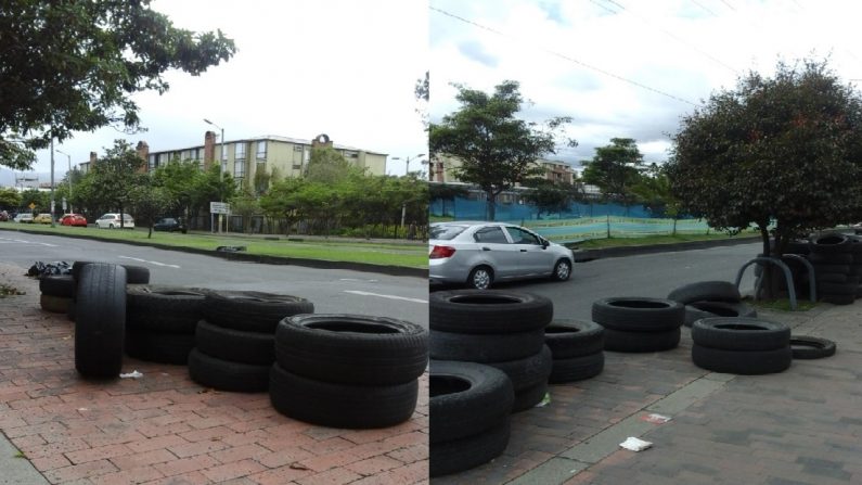 Alrededor de 15.000 neumáticos se encontraban abandonados en el edificio de la Unidad Administrativa Especial de Servicios Públicos (UAESP) de Bogotá, entidad encargada de su correcta disposición, Bogotá, Colombia. (Lucía Fernández/La Gran Época)