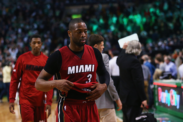Dwyane Wade #3 of the Miami Heat exits the court after his teams 101-89 loss to the Boston Celtics at TD Garden on February 27, 2016 in Boston, Massachusetts. (Photo by Maddie Meyer/Getty Images)