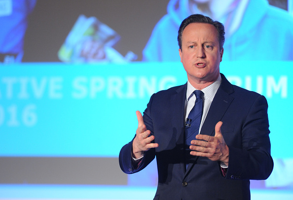 Primer ministro británico David Cameron durante el foro de primavera del partido conservador en 09 de abril de 2014 en Londres, Reino Unido. (Foto por Kerry Davies - WPA Pool/Getty Images)