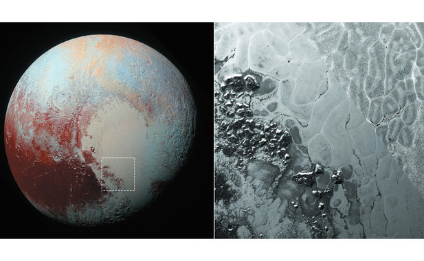 Los procesos de convección en el interior del hielo de Plutón deja marcas en forma de polígonos en la superficie del planeta enano. / NASA/John Hopkings/Physics Lab.