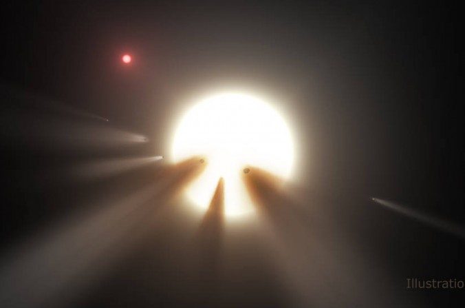 Ilustración de una estrella detrás de un cometa destruido. (NASA/JPL-Caltech)