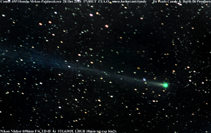 Cometa 45P Honda el 28 de diciembre desde el Observatorio Cimini en Italia. (Paolo Candi.Imagen puesta en Space Observatory Gallery