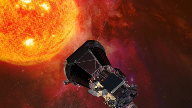 Ilustración de la nave Parker Solar Probe acercándose al sol. (Foto NASA)