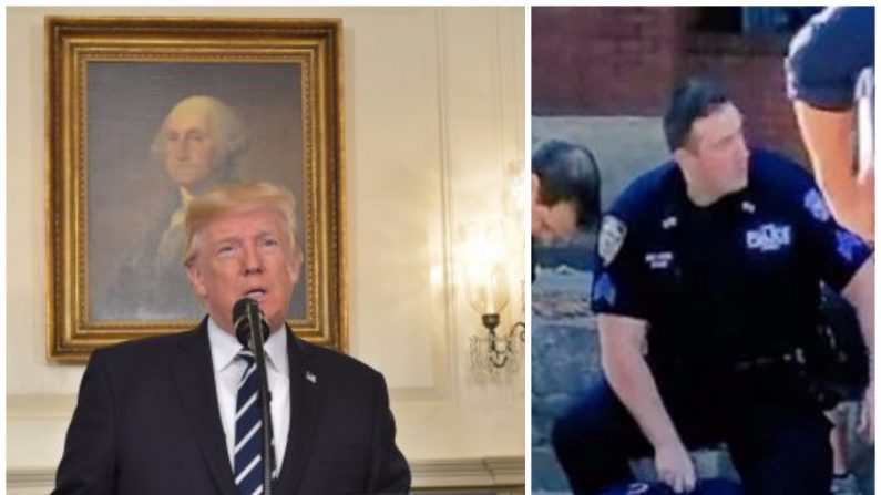 (Foto combinada, Izq: el presidente Trump. Der: Terrorista capturado tras el ataque en Nueva York el 31 de octubre de 2017. Crédito MANDEL NGAN/AFP/Getty Images)