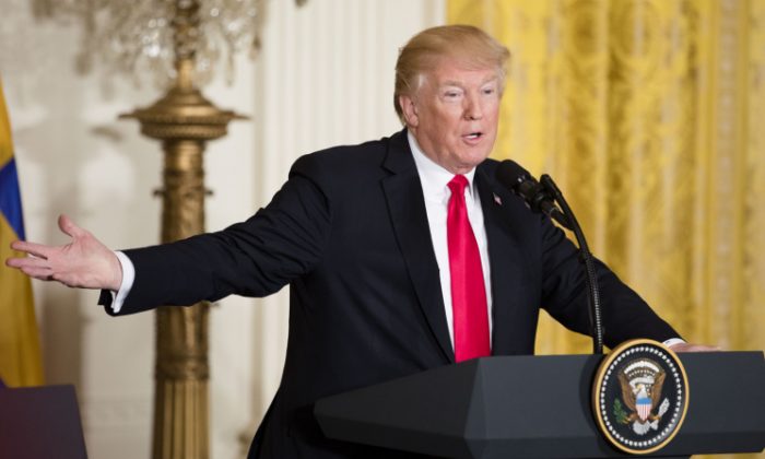 El presidente Donald Trump en el Salón Este de la Casa Blanca en Washington el 6 de marzo de 2018. (Samira Bouaou / La Gran Época)