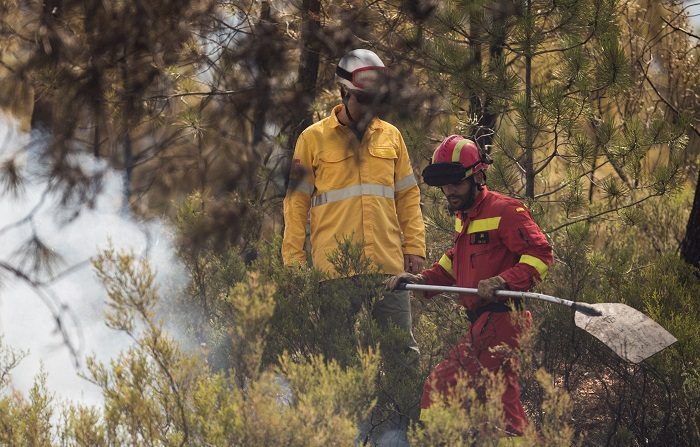 Efectivos del Plan Infoca han dado por controlado, tras casi 70 horas de trabajo, el incendio forestal declarado el pasado jueves en el paraje Sierra de San Cristóbal, en el término municipal de Nerva (Huelva), que ha afectado a 1.747 hectáreas. EFE/Julián Pérez