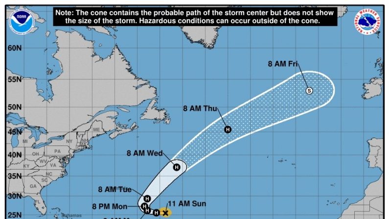 La tormenta tropical Óscar, que este mediodía fue localizada en el Océano Atlántico subtropical, se convirtió hoy en el octavo huracán de la temporada ciclónica 2018, según el Centro Nacional de Huracanes (NHC, por su sigla en inglés). EFE/CNH-NOAA/SOLO USO EDITORIAL/NO VENTAS