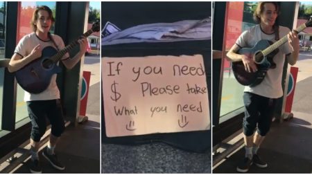 Joven que canta en la calle conmueve a todos: «Si necesita dinero, por favor tome lo que necesite»