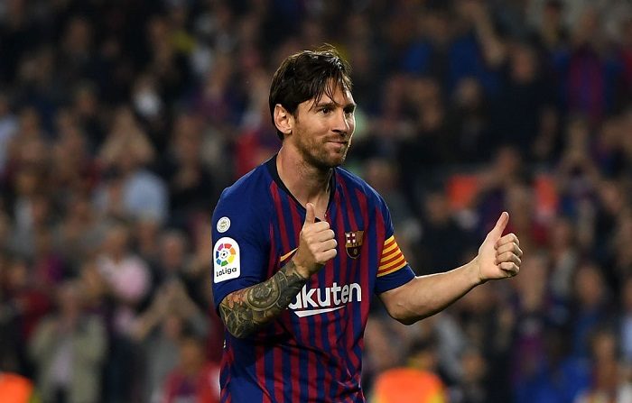 Lionel Messi del FC Barcelona celebra después de anotar gol en Barcelona, España. (Foto de Alex Caparros/Getty Images)