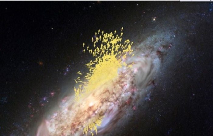 Fusión galáctica. Crédito: ESA (artist’s impression and composition); Koppelman, Villalobos and Helmi (simulation); NASA/ESA/Hubble (galaxy image)