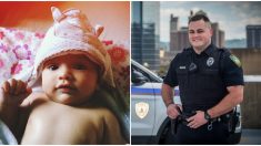 Este oficial de policía ve a un bebé rescatado de un auto siniestrado y se apresura a cantarle