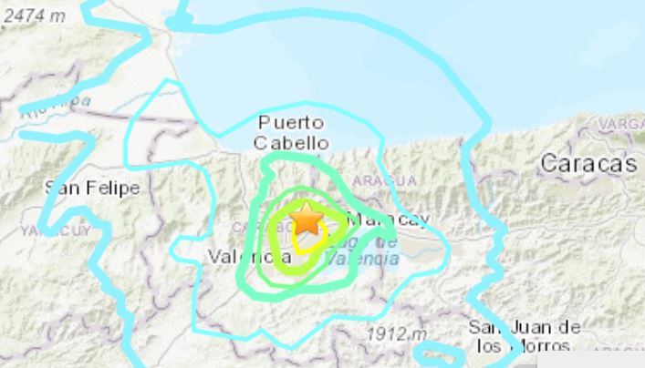 Epicentro del Terremoto en Maracaibo el 27 de diciembre de 2018. (USGS)