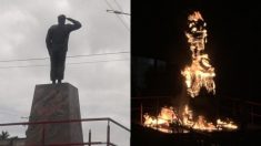 Queman estatua de Hugo Chávez en repudio a la usurpación ilegítima  de Nicolás Maduro