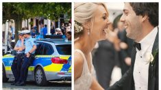 Estos novios salen de su boda en un auto clásico ¡pero llegan a la fiesta en una patrulla de policía!