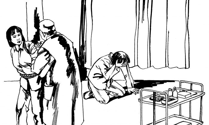 Ilustración de una víctima que fue inyectada a la fuerza con drogas psiquiátricas. El abuso psiquiátrico como método de persecución es común en China, particularmente contra los practicantes de Falun Dafa. (Minghui.org)
