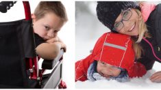 Niño en silla de ruedas queda varado en la nieve y 2 extraños deciden llevarlo a cuestas 1 km