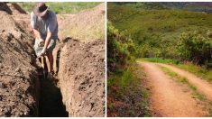 Héroe cava sin ayuda un camino de 15 km con sus manos para facilitar el viaje a pie de los aldeanos