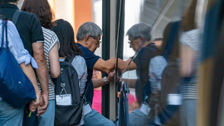 Anciano se sienta a la fuerza en el regazo de una mujer que no le cede el asiento en el colectivo