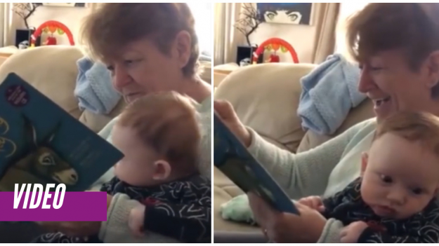 Abuela intenta leer a su nieto un cuento pero estalla de risa y no puede continuar