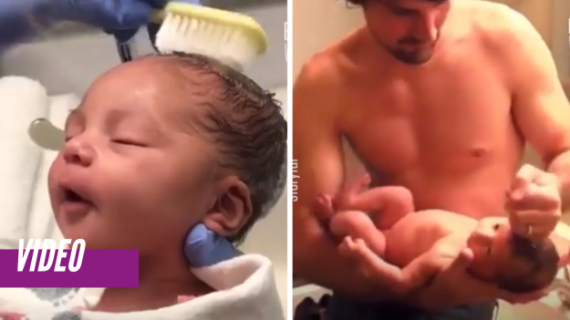 Observa la tierna reacción de estos recién nacidos cuando les lavan el cabello