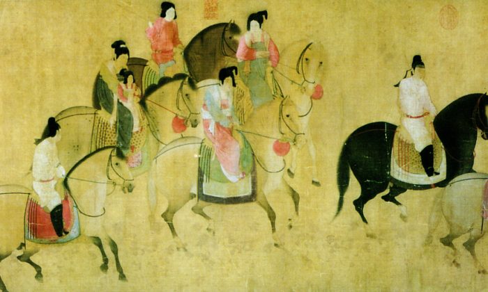 "Salida de primavera de la corte Tang", del siglo VIII, del artista Zhang Xuan de la era del Emperador Xuanzong. (Dominio Público)