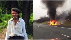 Héroes sin hogar arriesgan su vida para sacar a un conductor de su auto en llamas