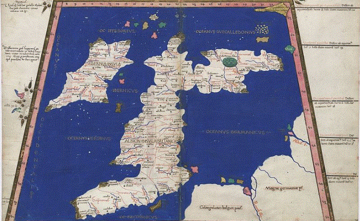 Mapa de Gran Bretaña e Irlanda de 1467 (Wikimedia)
