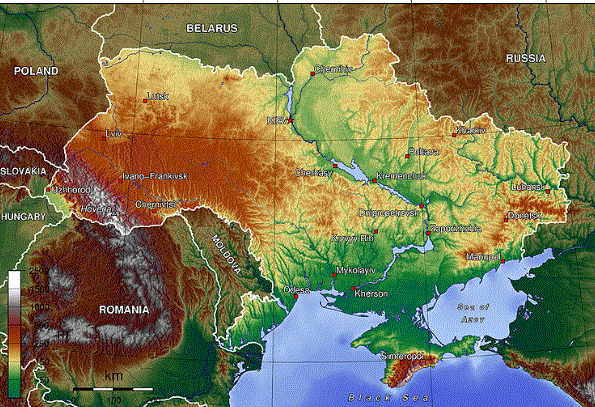 Mapa geográfico de Ucrania. (Wikimedia)