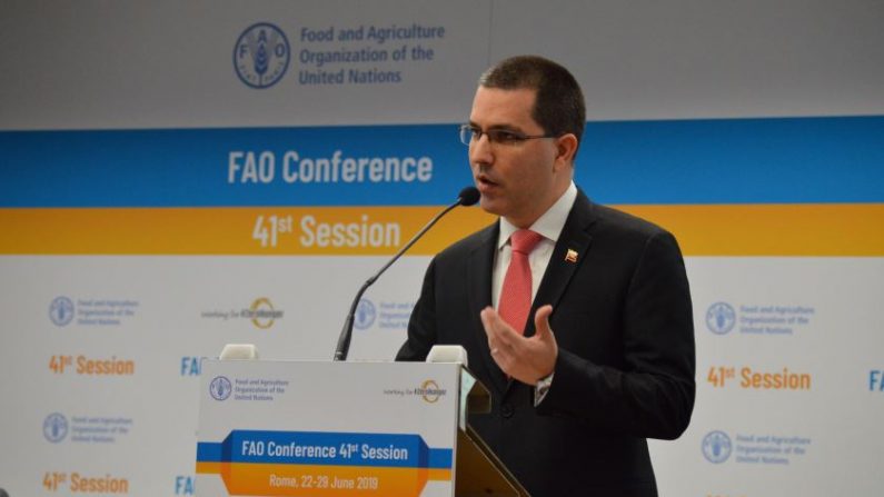 El canciller de Maduro, Jorge Arreaza el 26 de junio de 2019 en un discurso ante la FAO. (Gobierno de Venezuela)