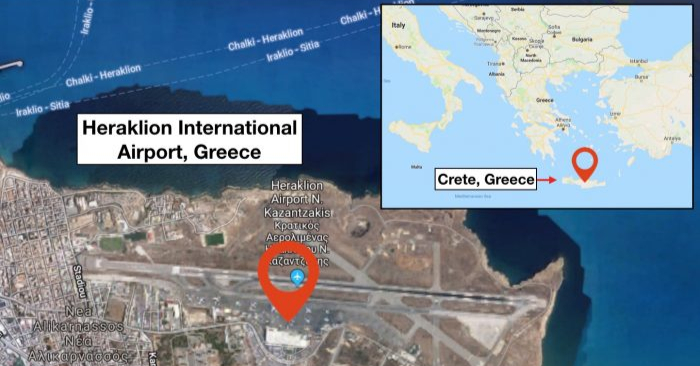 Imagen de satélite del aeropuerto internacional Heraklion "Nikos Kazantzakis", que es el principal aeropuerto de la isla de Creta, Grecia. (Captura de pantalla/Google Maps