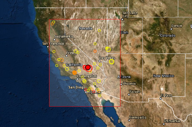 Mapa del epicentro del terremoto en California el 4 de julio a las 17:33 hora UTC (Centro Sismológico SCEM)
