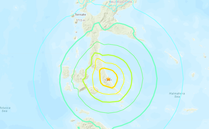 Terremoto en Indonesia de 7,1 grados en 14 de julio de 2019. (USGS)