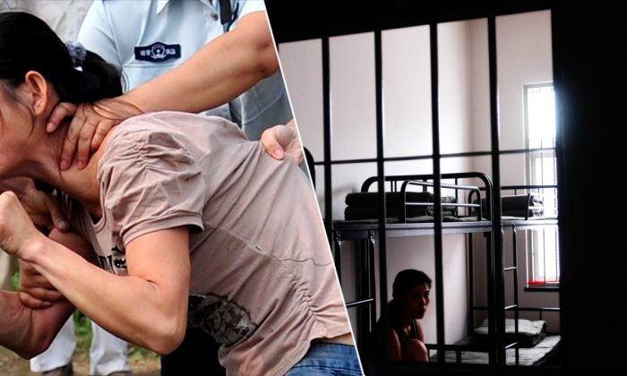 (Izq.) Una mujer detenida en China. (STR/AFP/Getty Images) -- (Der.) Una mujer china en la cárcel.  (China Photos/Getty Images)