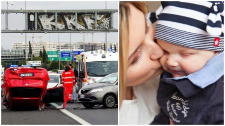 Salva a un bebé de 8 meses expulsado de un auto debido a un accidente en plena carretera