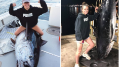 Adolescente y su papá pescan un enorme atún de 318 kg después de 10 horas de épica batalla