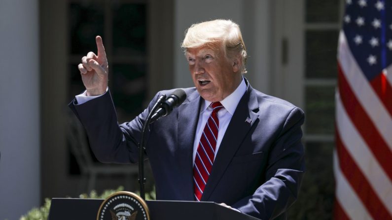 El presidente Donald Trump durante una conferencia de prensa en el Rose Garden de la Casa Blanca en Washington el 12 de junio de 2019. (Charlotte Cuthbertson/La Gran Época)