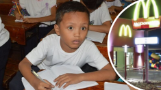 Niño muy pobre es captado estudiando bajo la luz de un McDonald y se hace popular en redes