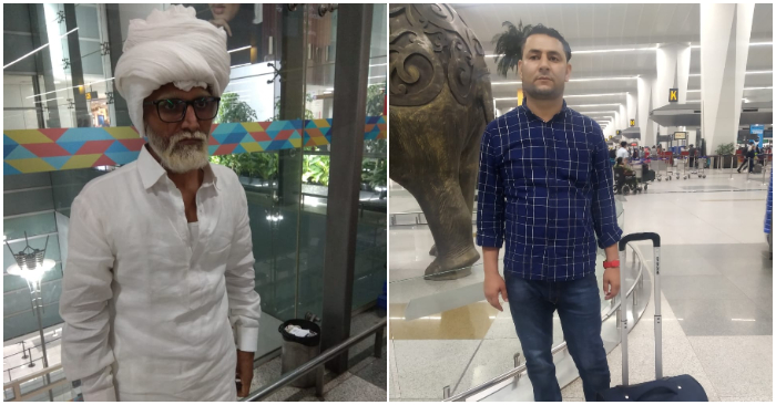 El joven Jayesh Patel fue detenido en el Aeropuerto Internacional Indira Gandhi de Nueva Delhi, el 8 de septiembre, haciéndose pasar por un viejo para viajar ilegalmente a EE. UU. Foto de la Fuerza Central de Seguridad Industrial/Twitter.