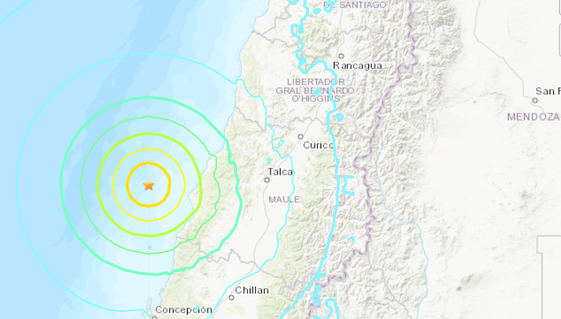 Terremoto en Chile de 6,6 grados en la escala de Richter a las 12:57, hora local del 29 de septiembre de 2019. (USGS)