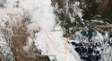 Imagen de satélite de una tormenta el 21 de octubre de 2019 sobre Texas, Akansas y Missouri (GOES)