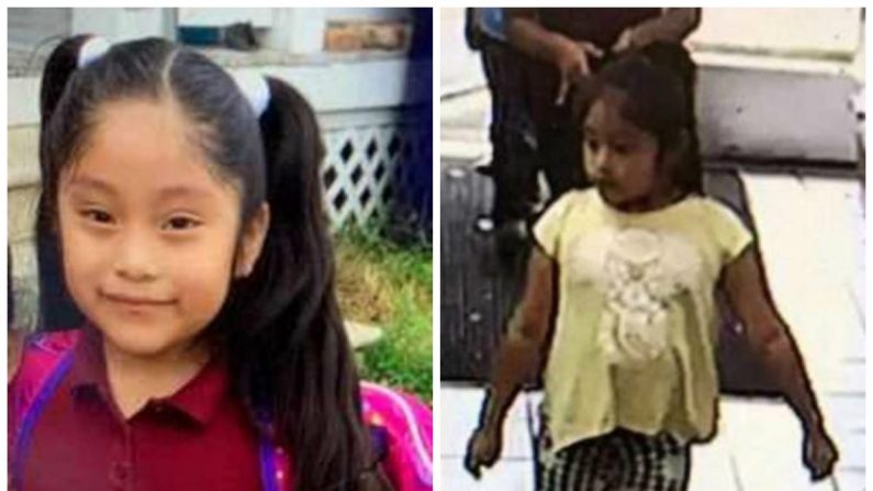 Dulce Alavez, de 5 años, en una fotografía de archivo a la izquierda y en una tienda comprando helado el 16 de septiembre de 2019, poco antes de que la sacaran de un patio de juegos en Bridgeton, Nueva Jersey. (FBI)