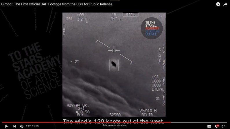 Escena tomada de uno de los videos de la Marina de los Estados Unidos: OVNI volando a 38.000 kilómetros por hora (Captura de pantalla/Youtube)
