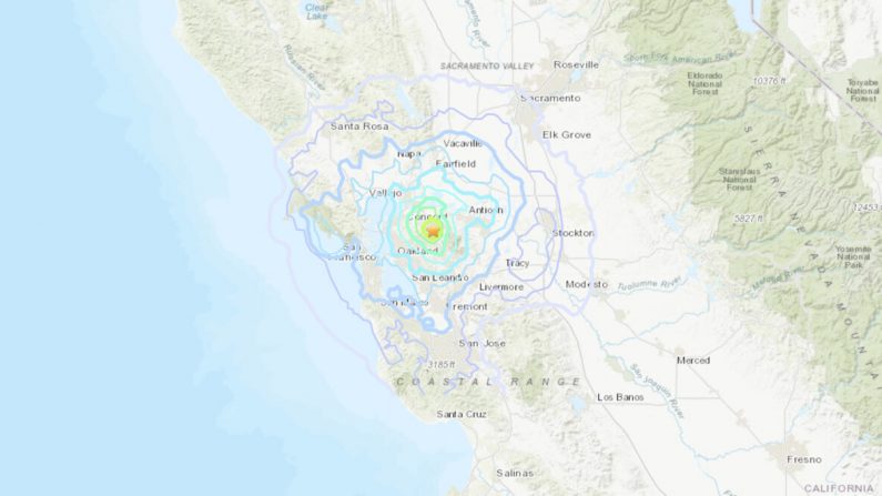 Un terremoto de magnitud 4.5 sacudió la Bahía Este del Área de la Bahía de San Francisco en la noche del 14 de octubre de 2019. (USGS)
