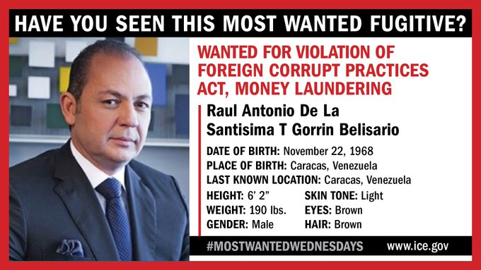 El empresario venezolano, Raúl Gorrin, entre los más buscados por la justicia estadounidense. (ICE)