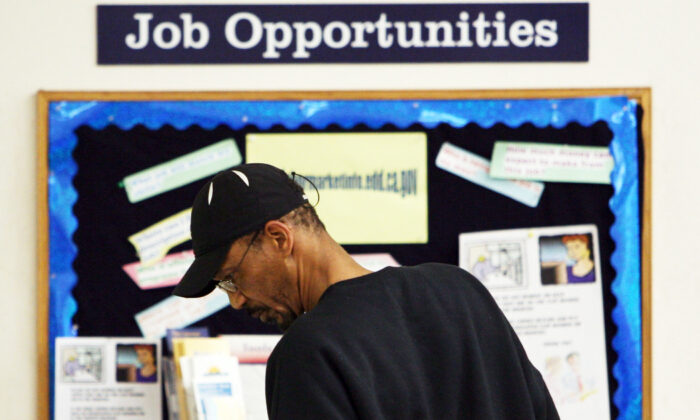 Un buscador de empleo mira las listas de trabajo publicadas en el Centro de Carreras One-Stop de East Bay Works el 17 de abril de 2009 en Oakland, California. (Justin Sullivan/Getty Images)