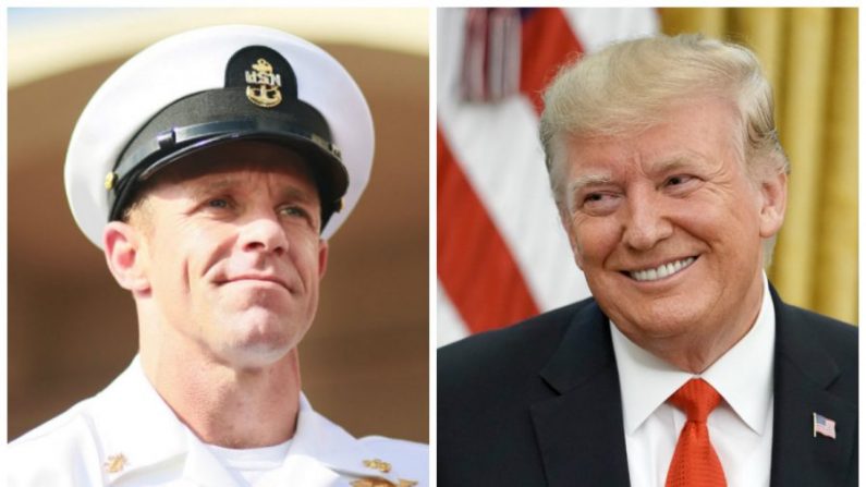 (Izq.) Jefe de Operaciones Especiales de la Marina, Edward Gallagher. (Sandy Huffaker/Getty Images). (Dcha) Presidente Donald Trump. (Chip Somodevilla/Getty Images)